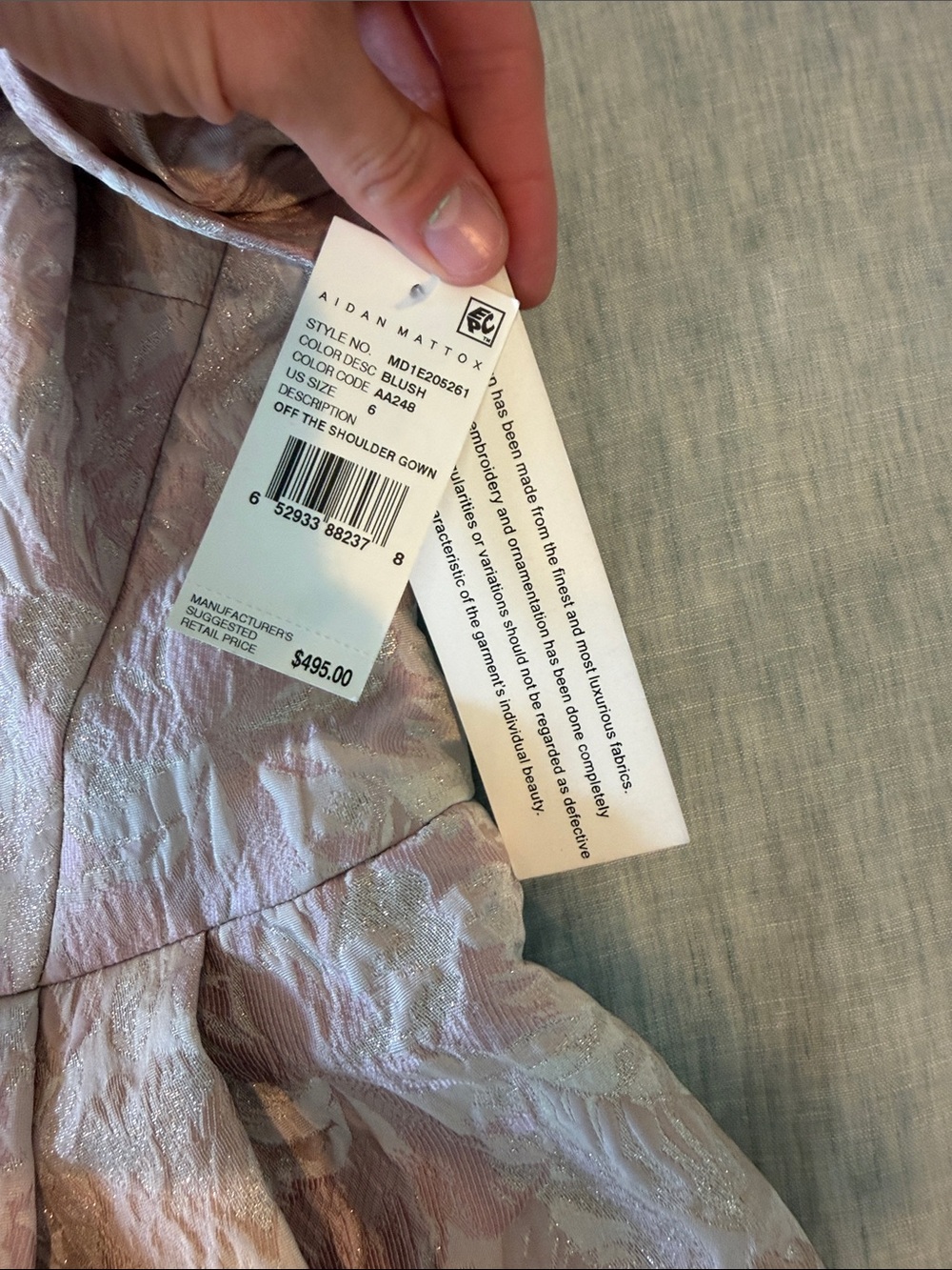 Off-Shoulder Floral Jacquard Dress in Blush Pink - Picture 5 of 8